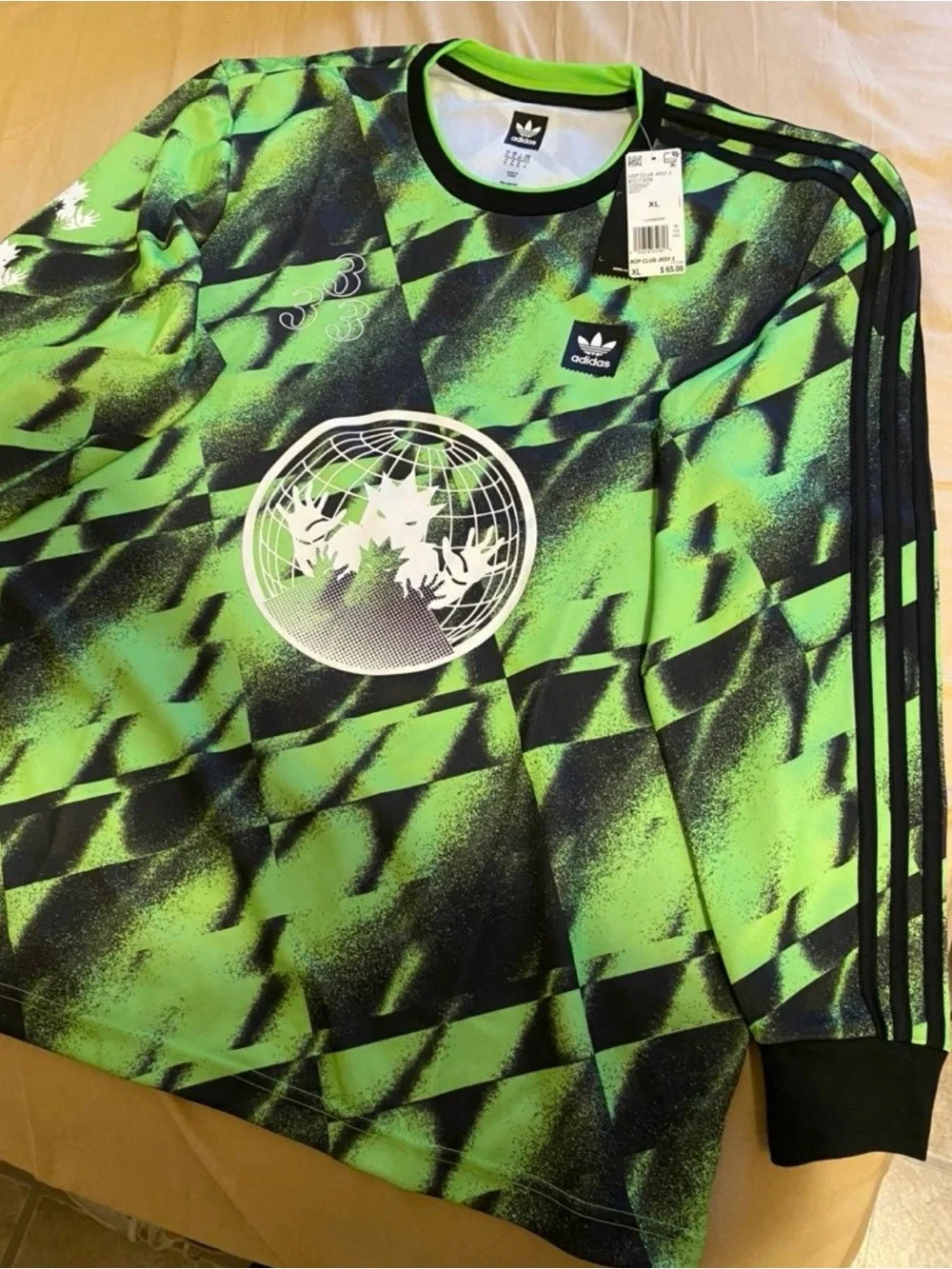 Adidas Neon Green and Black Graphic Long-Sleeve jersey For Mens